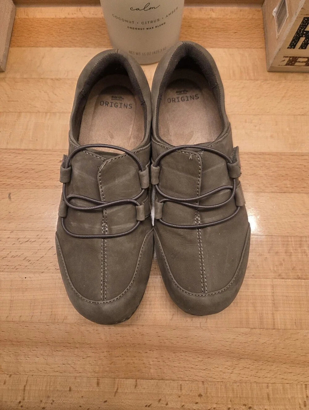 Earth Origins Paisley Slip-on Comfort Shoes Olive Taupe Nubuck Women's Size 8